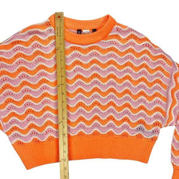Divided H&M Crop Sweater Women S Orange Pink Chunky Knit Balloon Sleeve Oversize - Picture 12 of 16